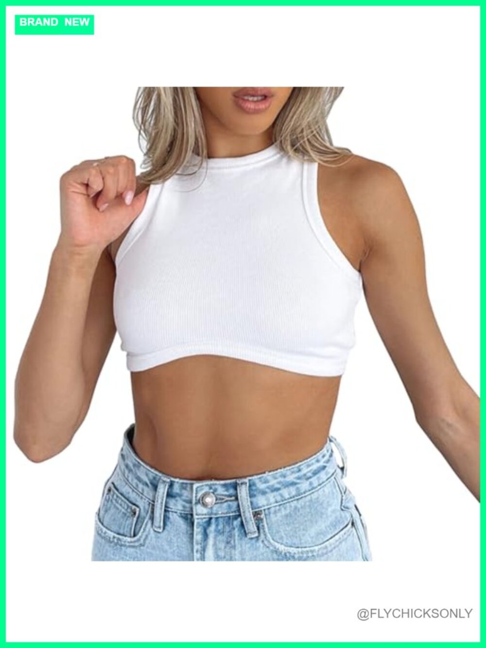 Ribbed Knit Sleeveless Crew Neck Crop Tank Top Fitted Racerback Summer